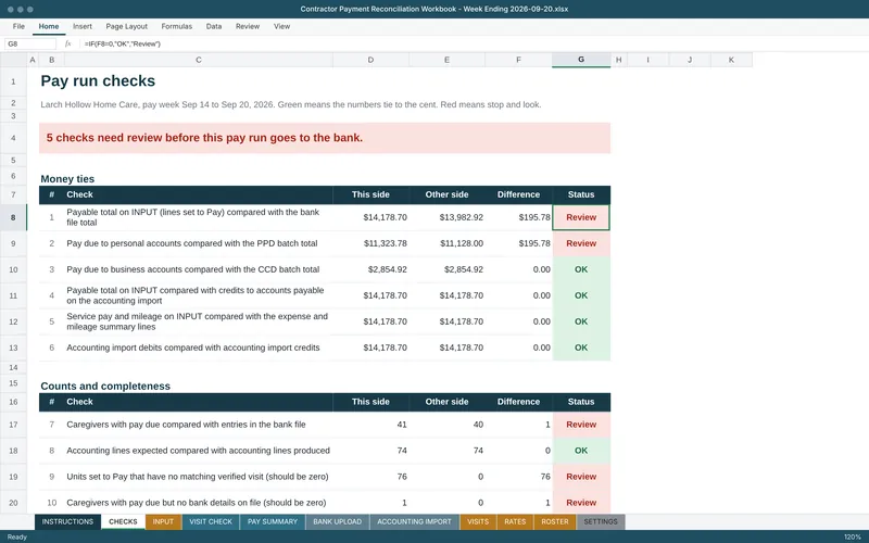 Contractor Payment Reconciliation Workbook: Checks