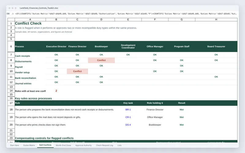 Financial Controls Toolkit: Controls Excel conflict check