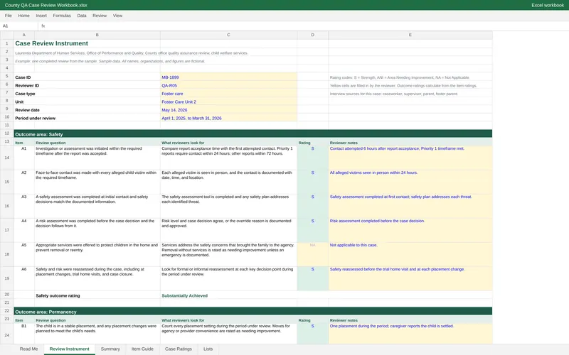 County Office Quality Assurance Review: QA workbook instrument